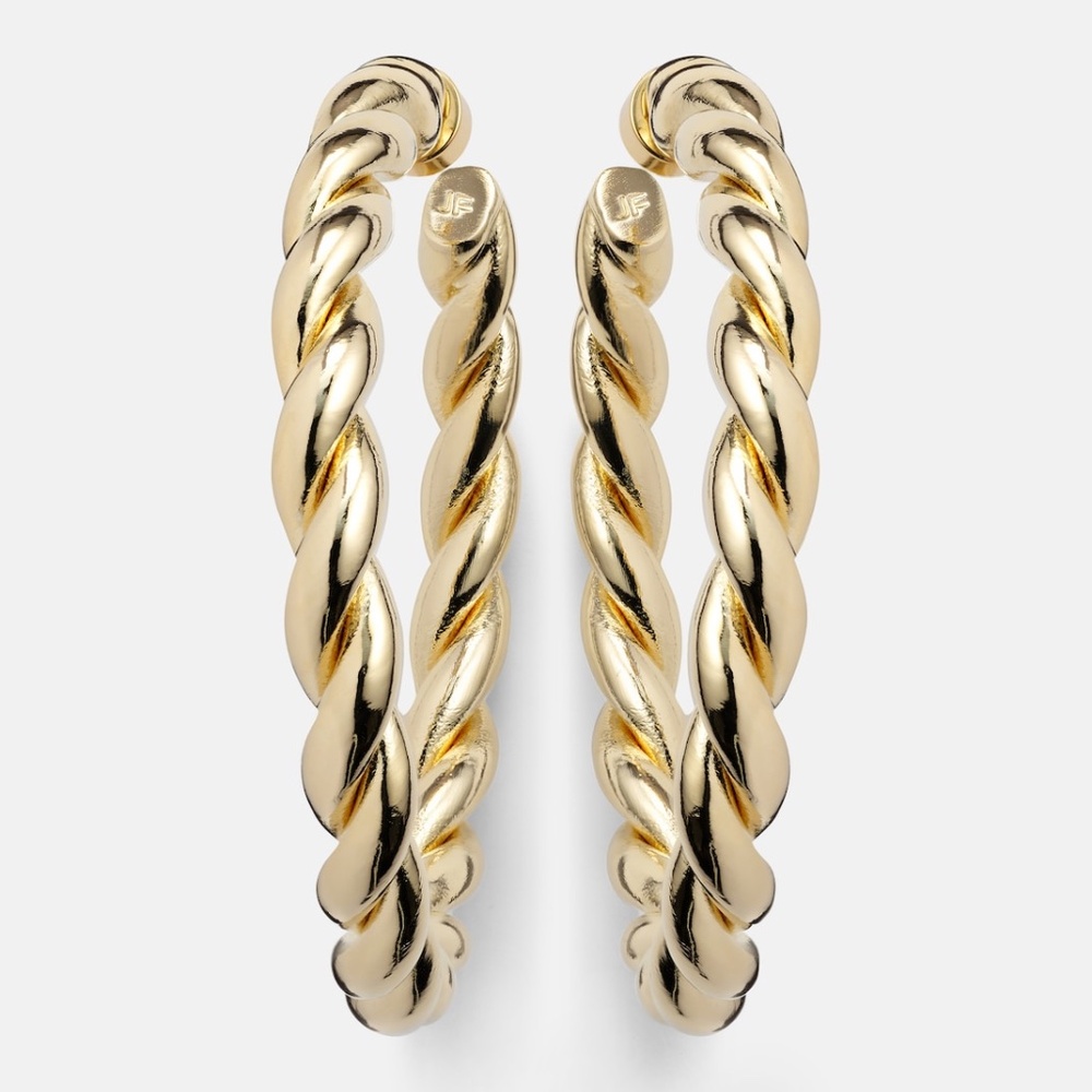 Jennifer Fisher 2.5" Twisted Lilly Hoops Earrings 14K Gold Posts Plated Brass - Picture 3 of 13